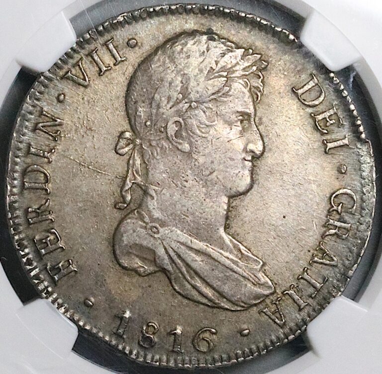 Read more about the article 1816 NGC AU 50 Peru 8 Reales Ferdinand VII Lima Pillars Silver Coin (24122201C)