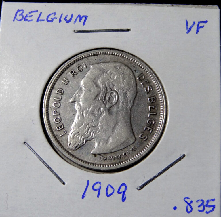 Read more about the article 1909 Belgium 2 Francs World Belgium Silver .835 Coin