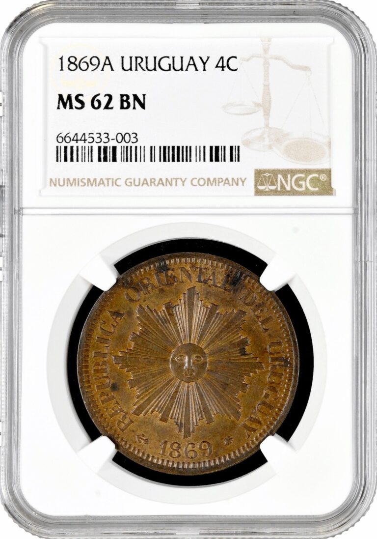 Read more about the article Uruguay 4 centesimos 1869 A  NGC MS62 BN  “Peso (1862 – 1974)”