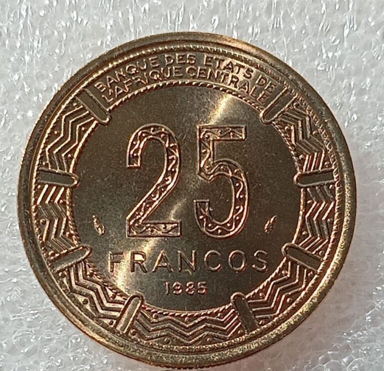 Read more about the article 25 FRANCOS 1985 EQUATORIAL GUINEA FRENCH FRANCS 🔥 RARE 🔥 UNC LUSTRE FROM ROLL