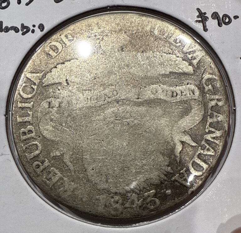 Read more about the article 1843 8 Reales Bogota Colombia Silver 8R Coin – Nueva Granada