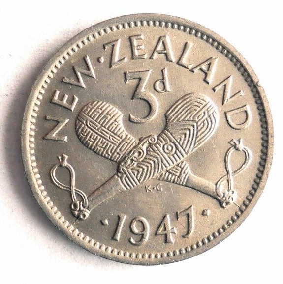 Read more about the article 1947 NEW ZEALAND 3 PENCE – Excellent Coin – FREE SHIP – Zealand 3p Bin