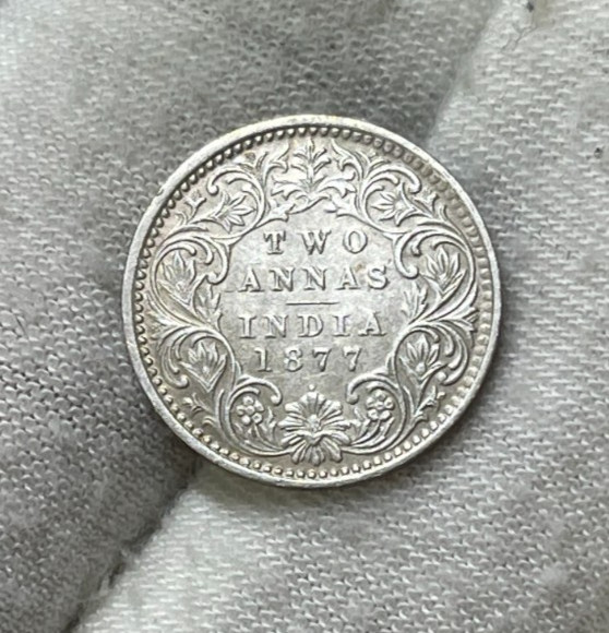 Read more about the article 1877 British India 2 Anna Silver Coin
