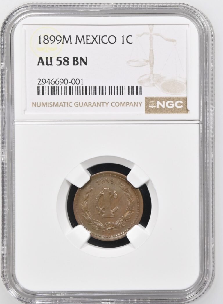 Read more about the article 1899M Mexico Un Centavo 1 Centavo NGC AU 58 BN