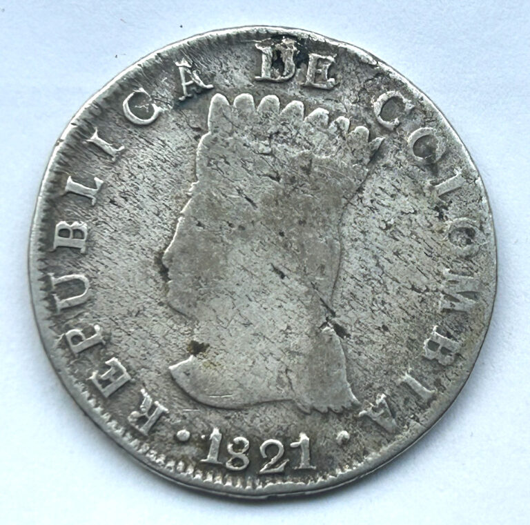 Read more about the article COLOMBIA SILVER 8 REALES 1821 Ba JF