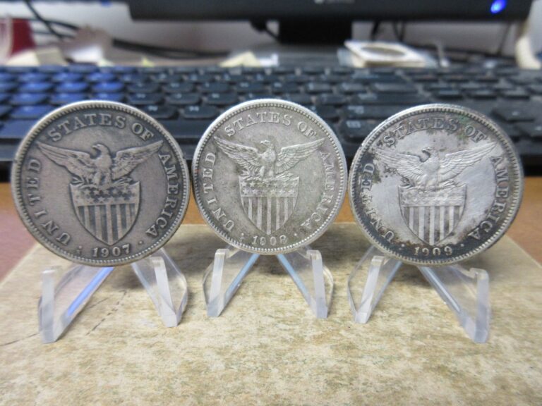 Read more about the article (3) 1907-s / 1908-s / 1909-s  Philippine 1 Peso Silver Coins KM # 172