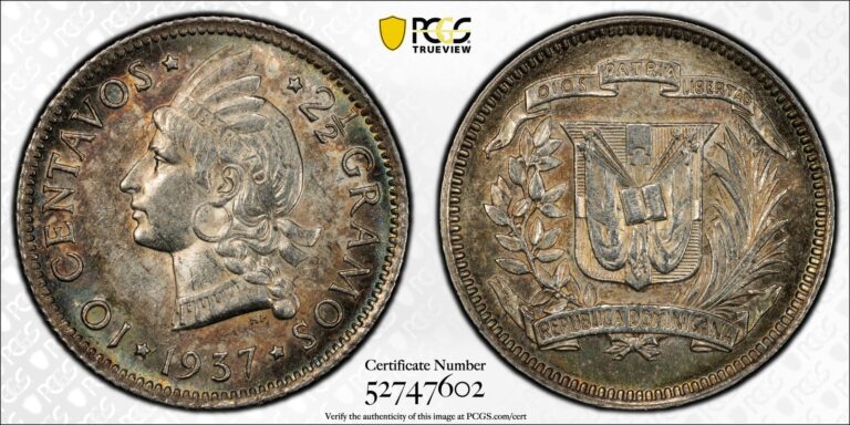 Read more about the article 1937 Dominican Republic Silver 10 CENTAVOS PCGS MS-62 KM-19