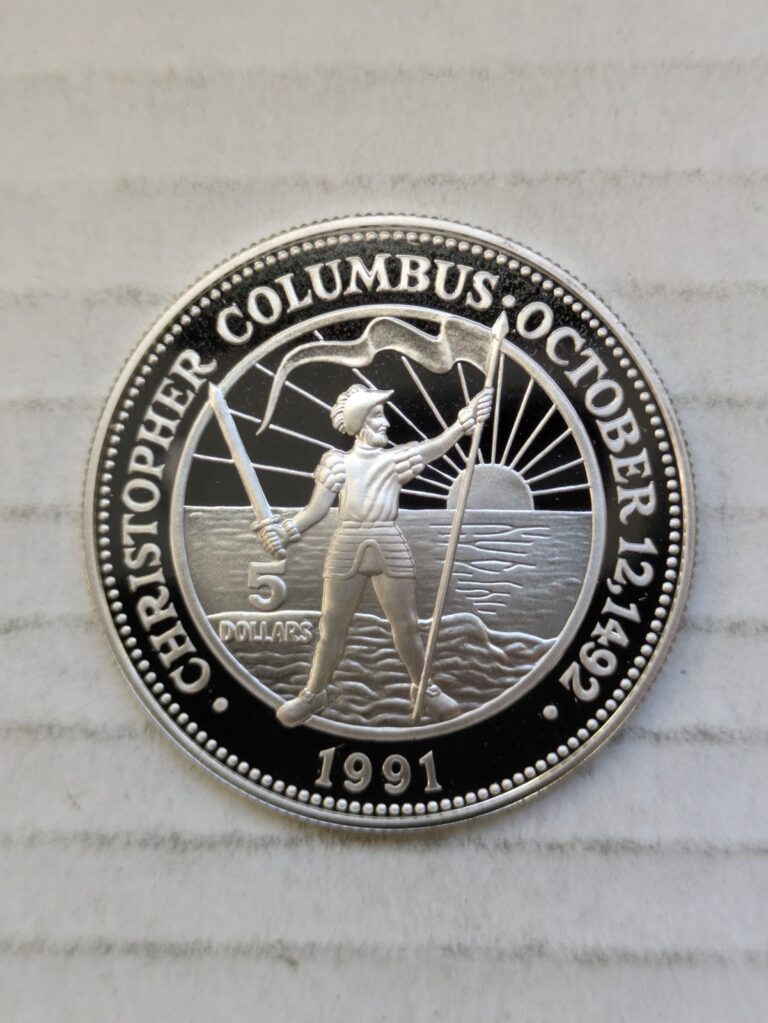 Read more about the article 1991 Bahamas Five Dollars Proof 92.5% Sterling Silver Columbus 500th KM#132 $5