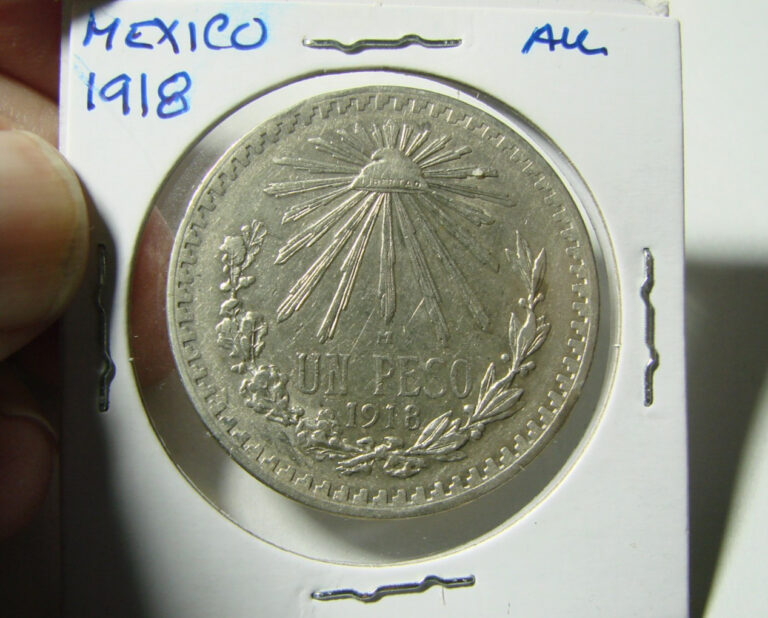 Read more about the article AU 1918 Mexico Key Date 1 Peso .800 Silver