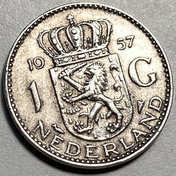 Read more about the article 1957 Netherlands 1 Gulden Silver Coin XF Details .720 Silver 0.150 Oz ASW