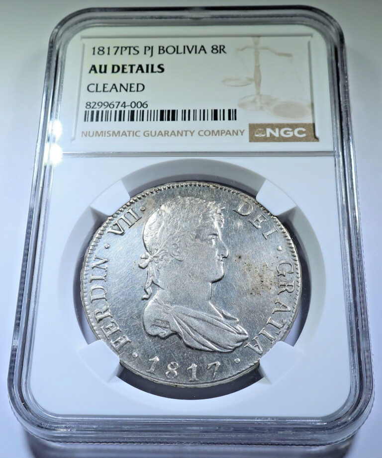 Read more about the article NGC AU 1817 Spanish Bolivia 8 Reales Genuine 1800’s Colonial Dollar 8R Coin
