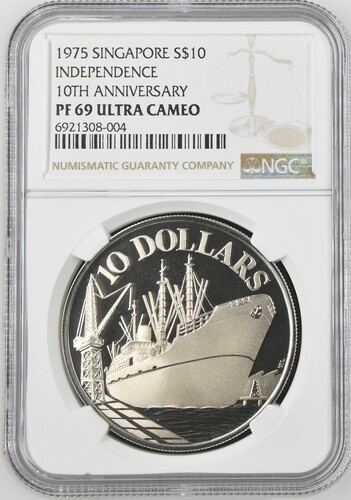 Read more about the article 1975 SINGAPORE 10 DOLLARS INDEPENDENCE 10TH ANNIVERSARY S$10 NGC PF 69 ULTRA CAM