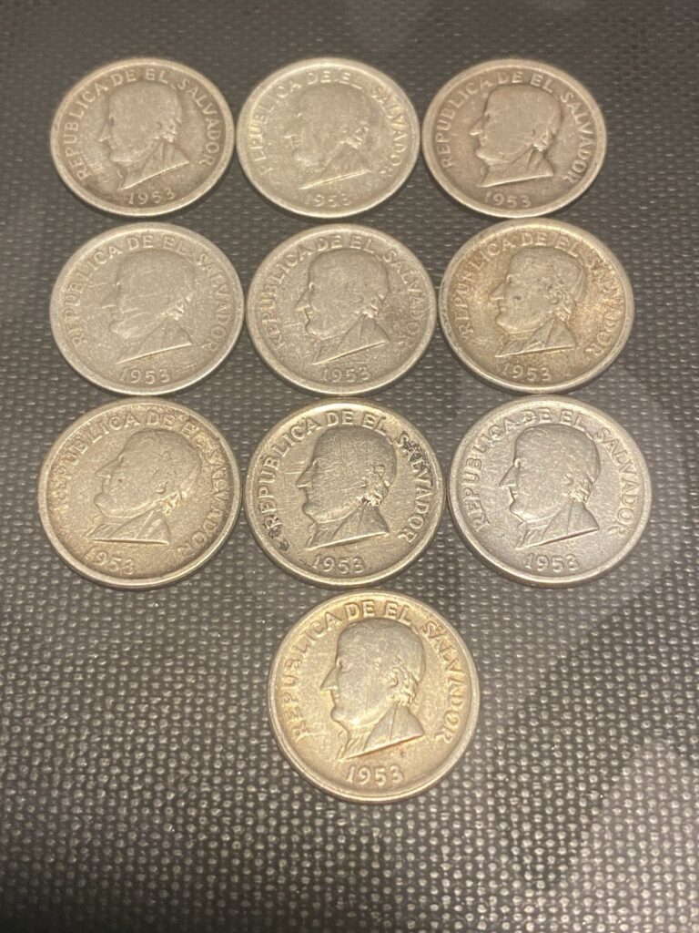 Read more about the article Lot of 10 25 cent coins from El Salvador  1953 silver coins