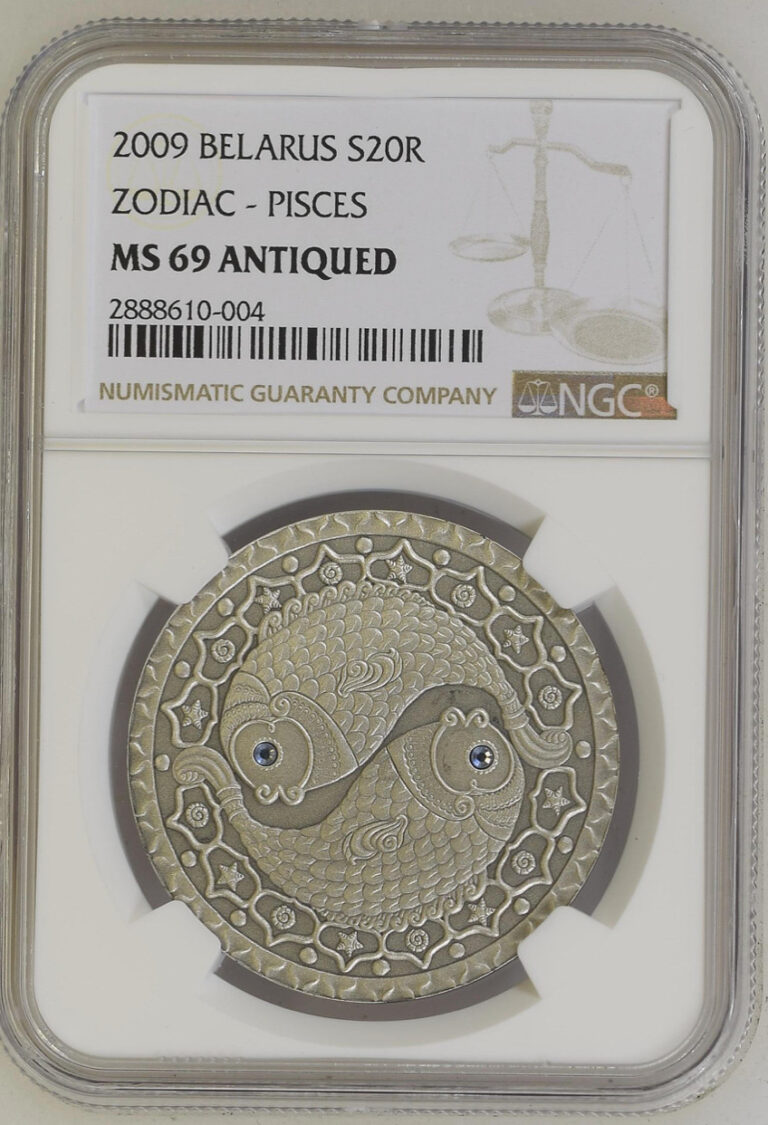 Read more about the article 20 RUBLES 2009 BELARUS SIGNS OF THE ZODIAC PISCES SILVER NGC MS69