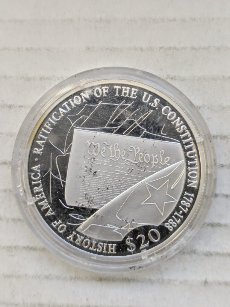 Read more about the article 2001 Liberia Twenty Dollars Proof 99.9% Silver History America Constitution $20