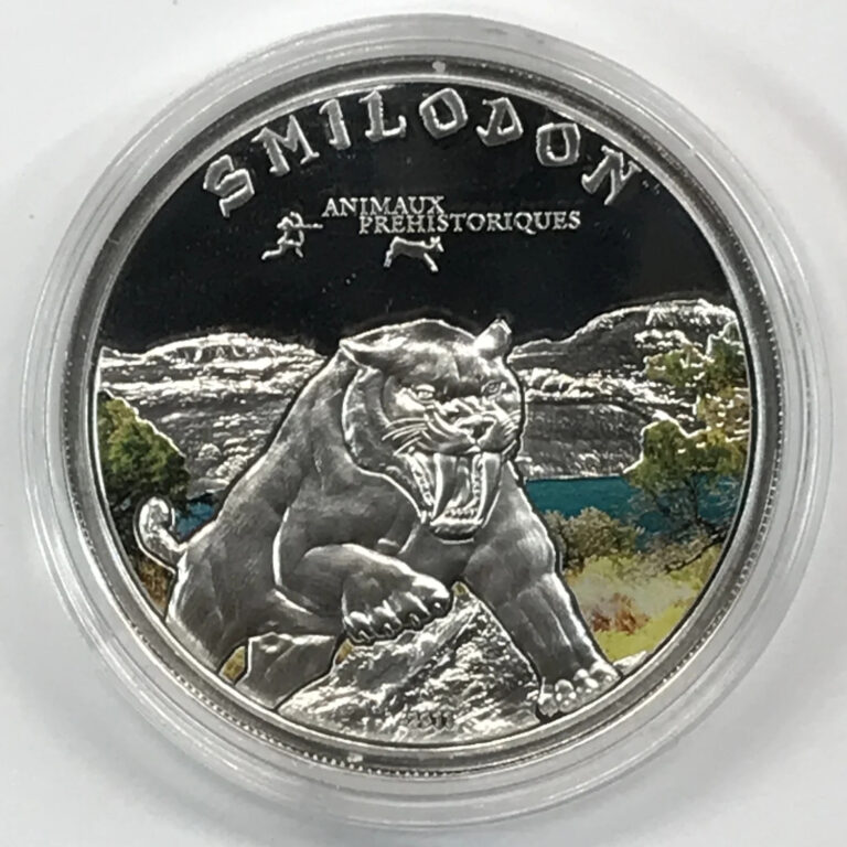 Read more about the article 2011 Smilodon Sabre Tooth Tiger Colorized Ivory Coast 1000 Francs Silver Coin