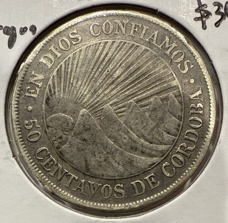Read more about the article 1912 50 Centavos Nicaragua 50C Silver Coin – Mountains Design