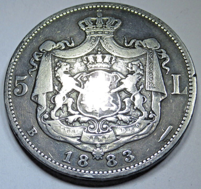 Read more about the article 1883 Romania Silver 5 Lei 37mm 24.3g 1800’s Antique Romanian Dollar Size Coin
