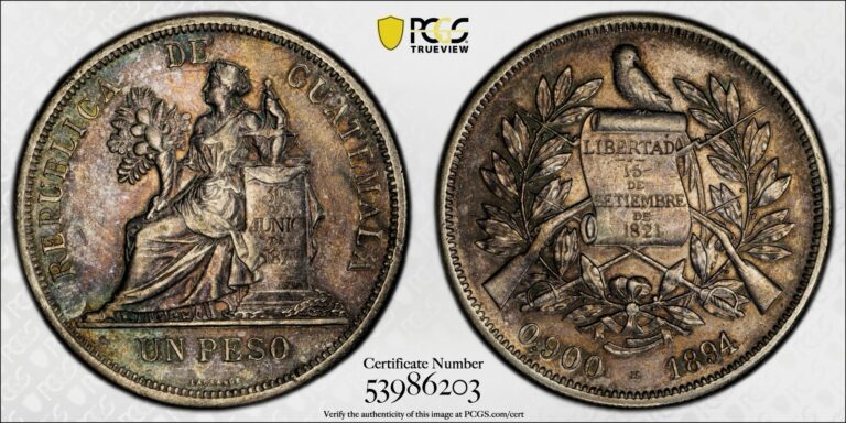 Read more about the article 1894 Guatemala Silver Peso Grader PCGS AU Details Cleaned Foreign Silver Coin