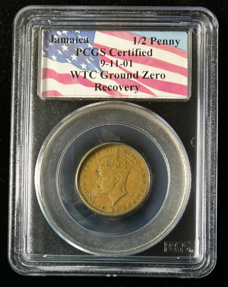 Read more about the article WTC GROUND ZERO RECOVERY JAMAICA 1/2 PENNY 9-11-01 PCGS CERTIFIED (KING OR QUEEN