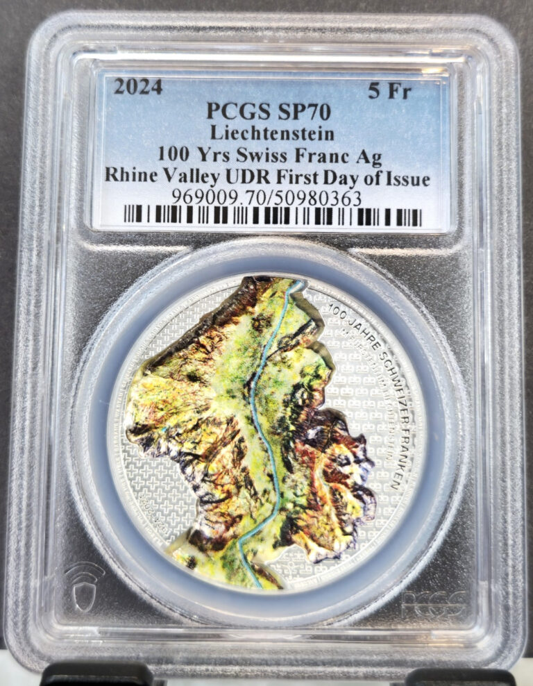 Read more about the article 2024 LIECHTENSTEIN SILVER 5 FRANCS RHINE VALLEY PCGS SP 70 FIRST DAY OF ISSUE
