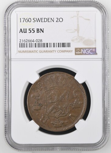 Read more about the article 1760 SWEDEN 2 OR NGC AU 55 BN Certified Coin