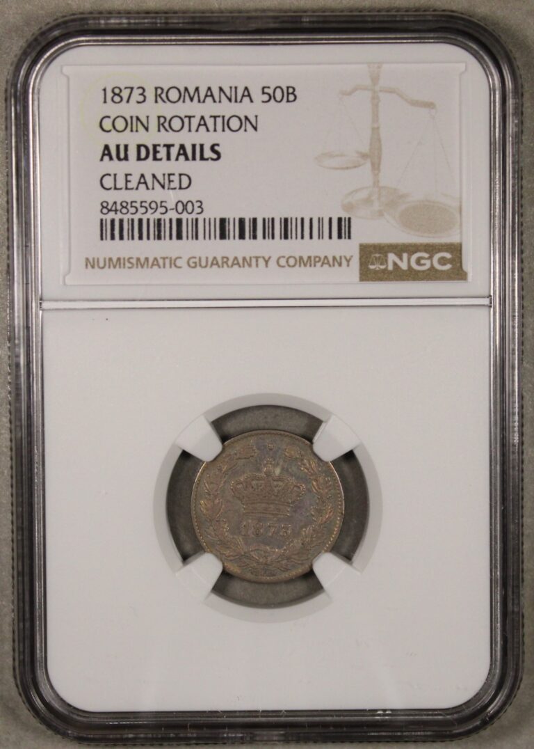 Read more about the article 1873 Romania Silver 50 Bani NGC AU Details Cleaned