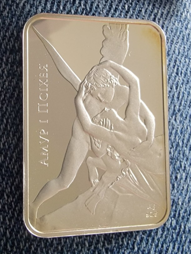 Read more about the article Rectangular 2010 BELARUS 20 Rubles World of Sculpture CUPID Proof 925 Silver Ag