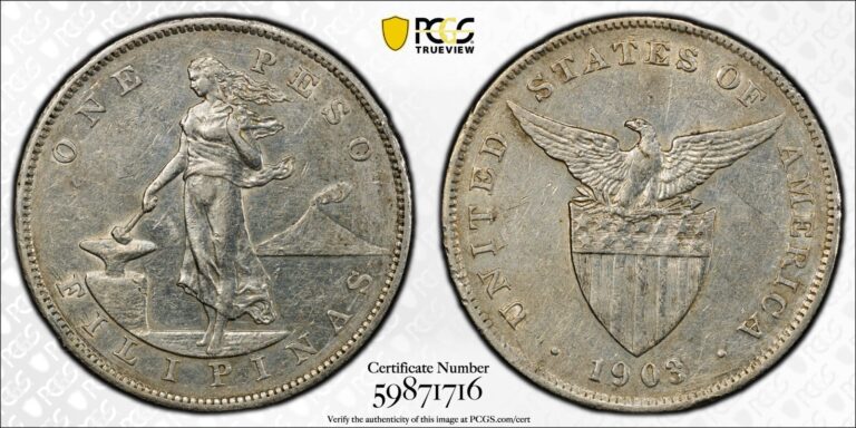 Read more about the article 1903 U.S. Philippines Peso PCGS Genuine AU Details Sch-7