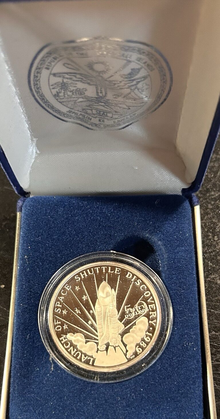 Read more about the article 1989 Marshall Islands $50 Discovery Launch Silver Proof Coin – W/Box And COA!