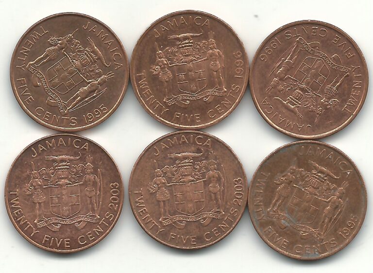 Read more about the article HIGH GRADE AU LOT 6 JAMAICA 25 CENTS COINS-(2)1995 (2)1996 (2) 2003-MAY220