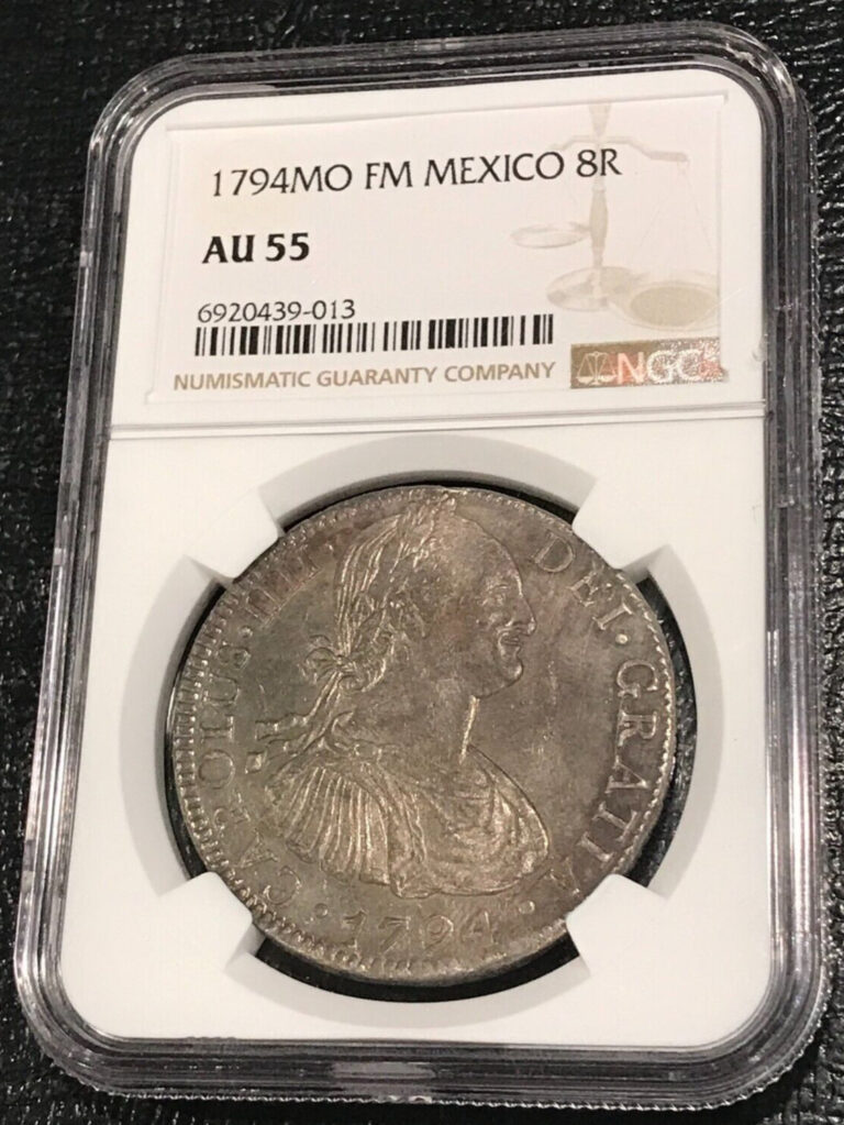 Read more about the article NGC AU 55 1794 MO FM MEXICAN MEXICO SILVER 8 REALES COIN-DEC707
