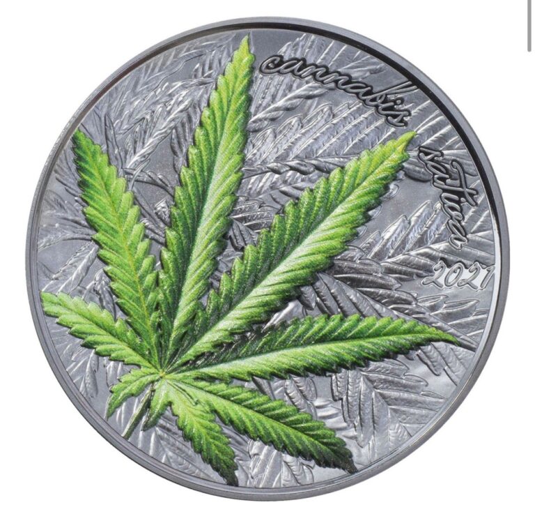 Read more about the article 1 Oz Pure .999 Silver High Relief Cannabis Sativa Coin Republic De Benin 2021