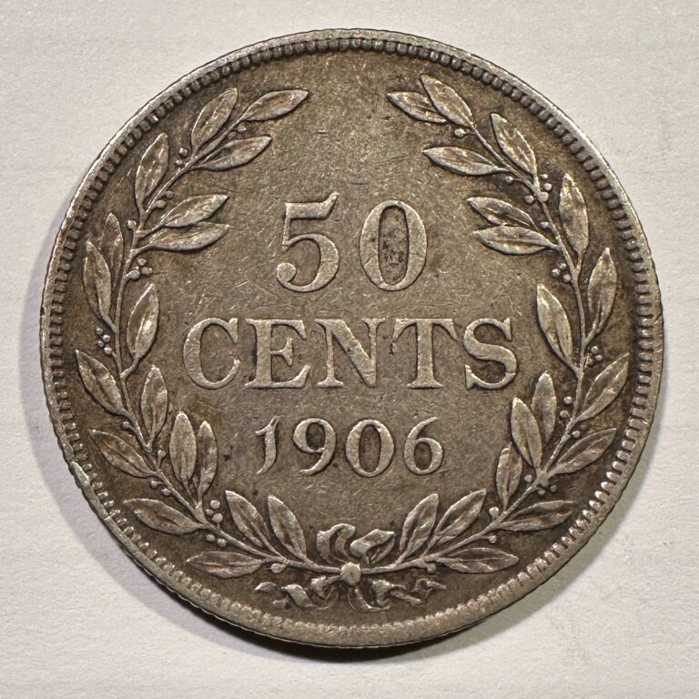 Read more about the article 1906 Liberia 50 Cents Heaton Birmingham Mint 24 000 Mintage Scarce Silver Type