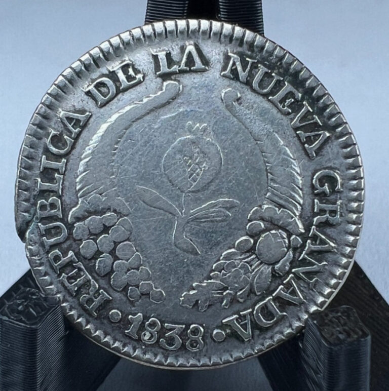 Read more about the article 1838 Colombia One 1  1R  Real KM# 91.1  Silver  Bogota  Tough type!!