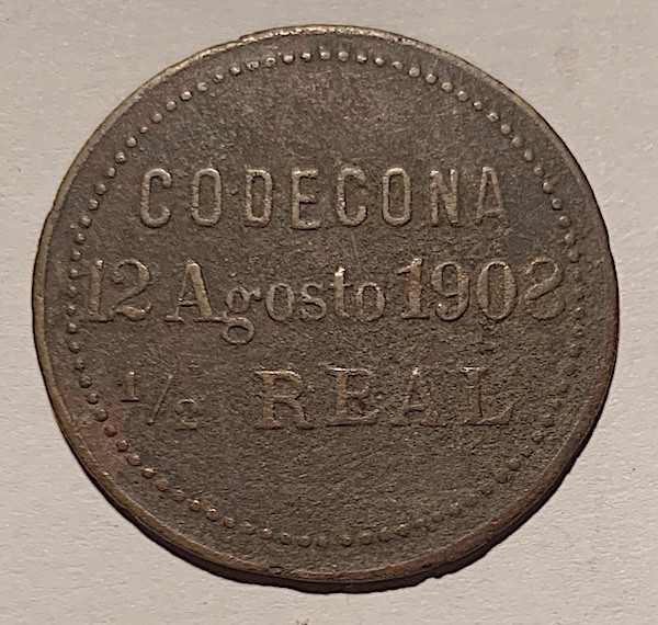 Read more about the article EL SALVADOR Usulutan 1880 CONDECONA San Ambrosio 1/2 Real R-USU-35 U-S15.2 RARE!