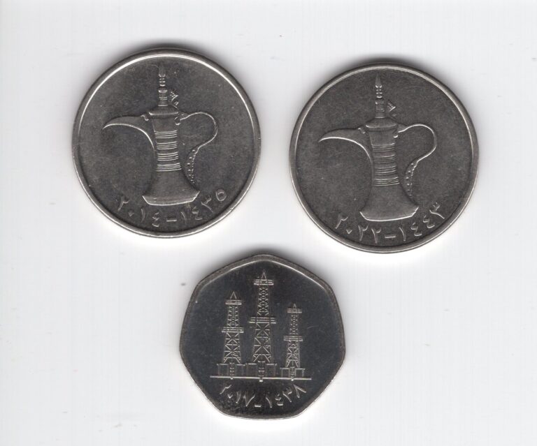 Read more about the article United Arab Emirates – set of 3 different coins 50 fils and 1 Dirham 2013-2022
