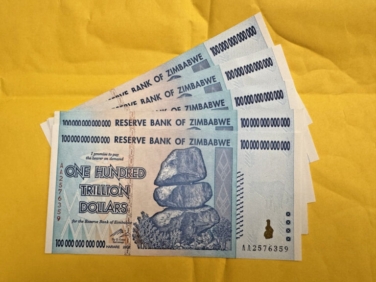 Read more about the article 🇿🇼 ZIMBABWE 100 TRILLION DOLLAR AA/2008 P-91 LOT OF 5 UNCIRCULATED NOTES