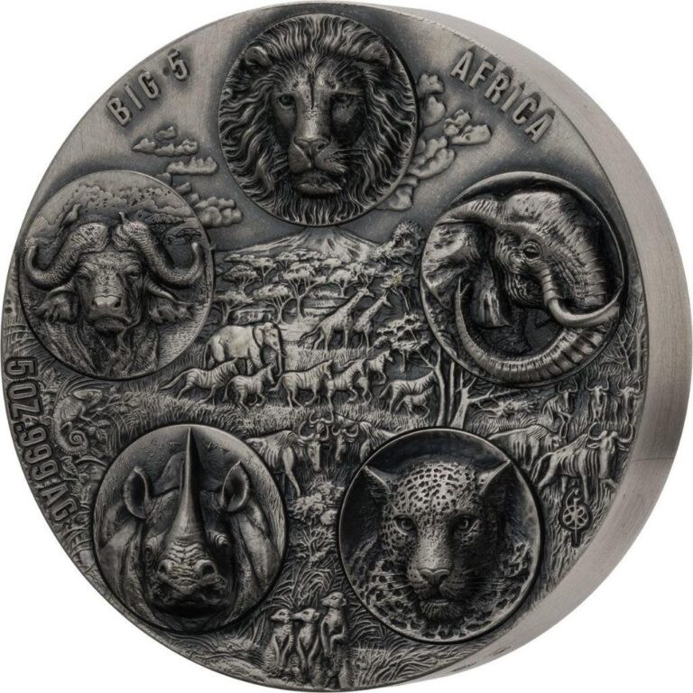 Read more about the article Ivory Coast 2022 Mauquoy Haut – African Big Five – COMPLETE 5 oz Silver Coin