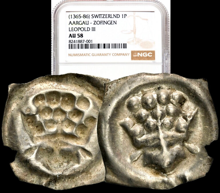 Read more about the article 1365-1386 SWITZERLAND Aargau-Zofingen Leopold Ill Medieval Silver Coin NGC AU58
