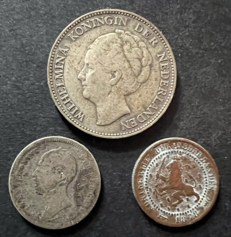 Read more about the article Lot of 3 Netherlands coins with Silver – 1848 25 Cents  1931 1 Gulden  1878 1C