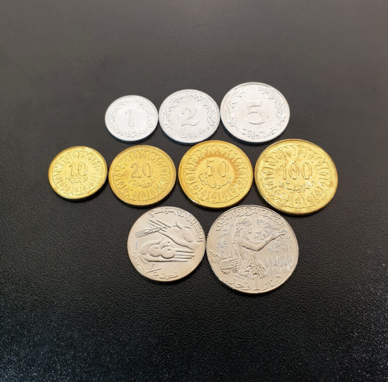 Read more about the article Tunisia Set of 9 coins  1 2 5 10 20 50 100 Milliemes 1/2 1 Dinars 1960 1997 aUNC