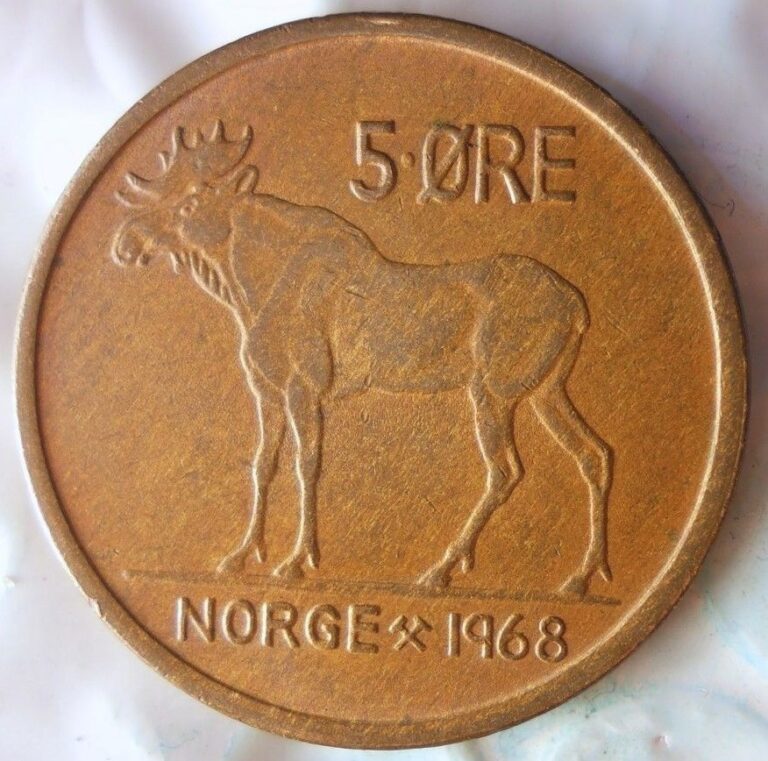 Read more about the article 1968 NORWAY 5 ORE – Excellent Vintage Moose Coin – FREE SHIPPING – Norway Bin #4