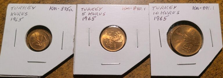 Read more about the article 1965 TURKEY LOT OF THREE COINS  1-5-10 KURUS (RED BRILLIANT UNC!)