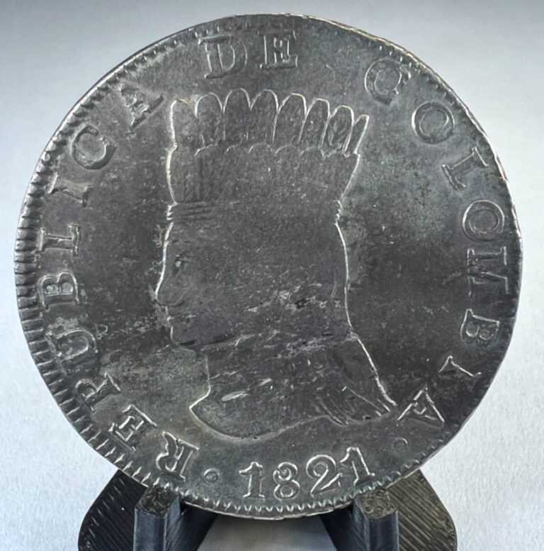 Read more about the article 1821 Colombia Eight 8 Reales  8R  Ba JF  BOGOTA  KM# C6