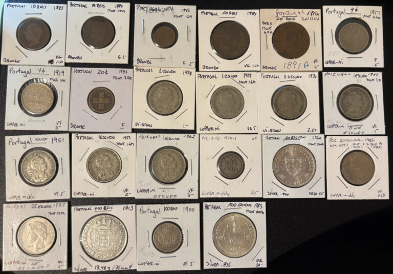 Read more about the article Lot 22 coins Portugal including 3 silver. Spanning from 1883 to 1986 per photos.