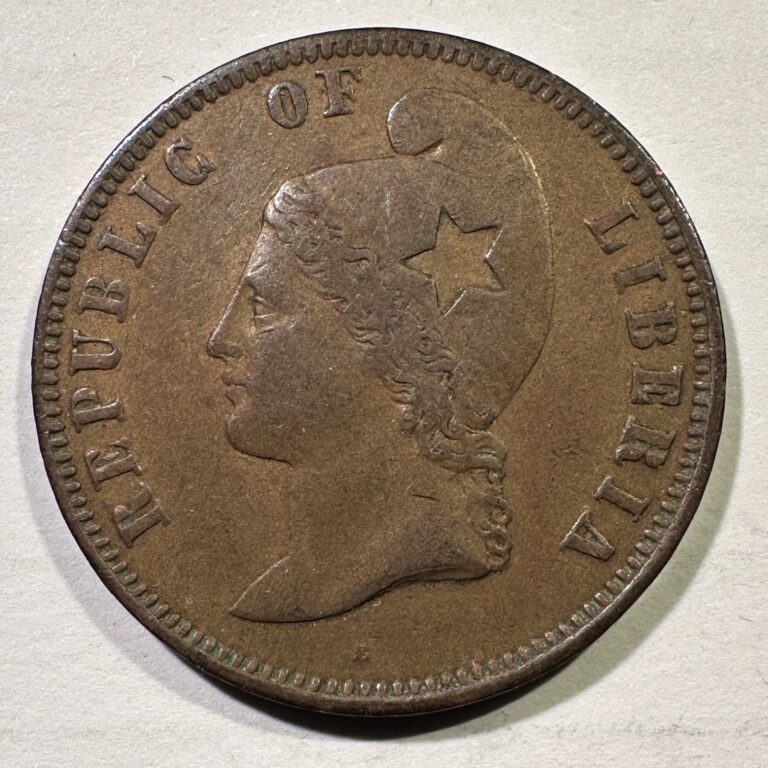 Read more about the article 1890 Liberia 1 Cent Pattern Coin Krause X# Pn4 Very Scarce Bronze Proof Rim Ding