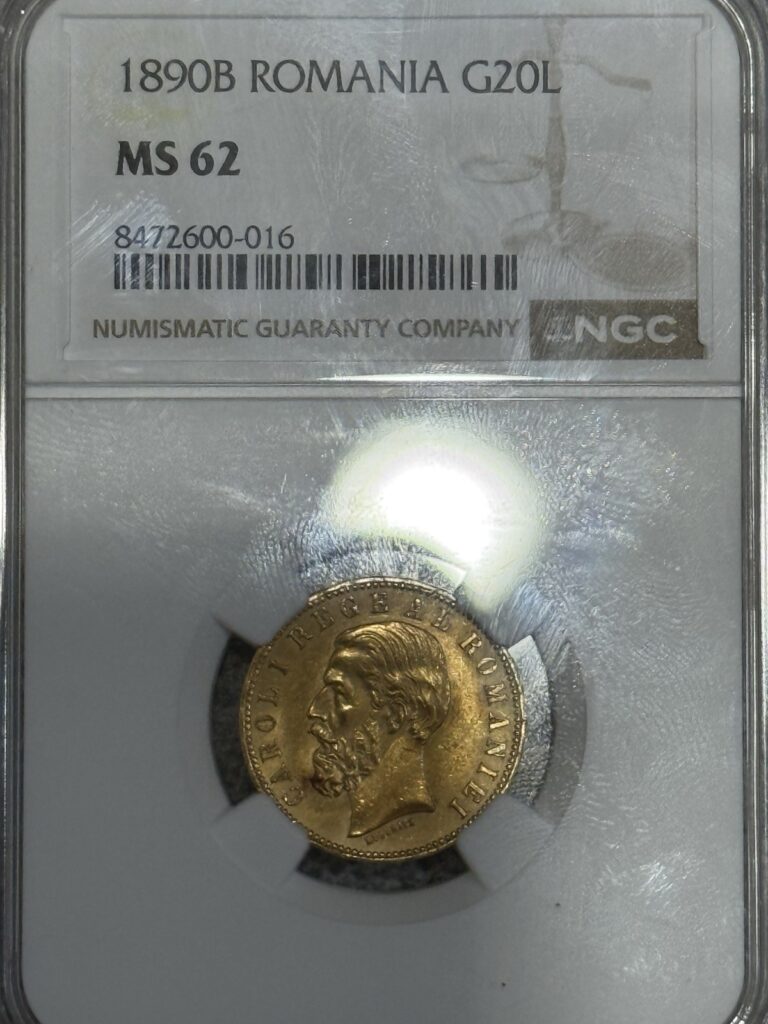 Read more about the article 1890 B Romania 20 Lei Coin NGC  MS 62