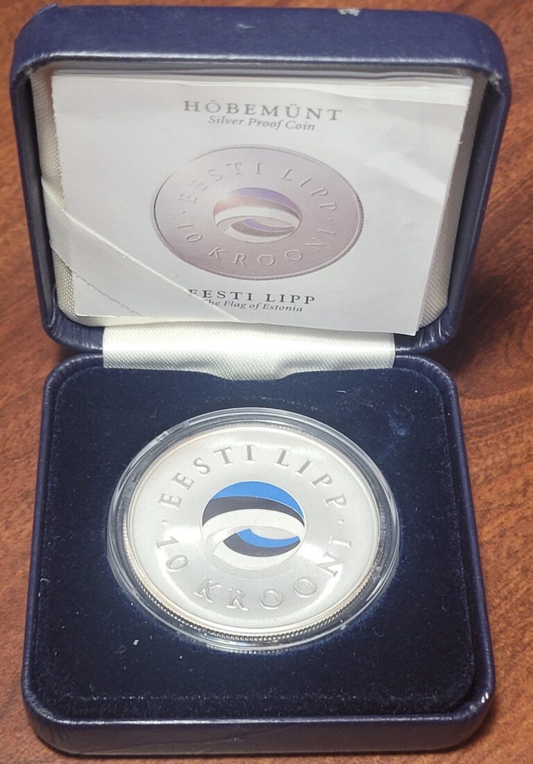 Read more about the article ESTONIA 2004 10 Krooni Cameo Proof 999 Lg Silver Coin All OGP Colorized Flag