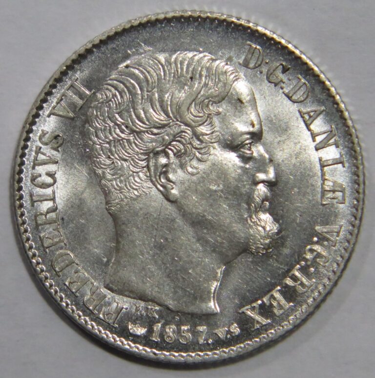 Read more about the article DENMARK 1857 16 SKILLING RIGSMONT KING FREDERICK VII SILVER WORLD COIN